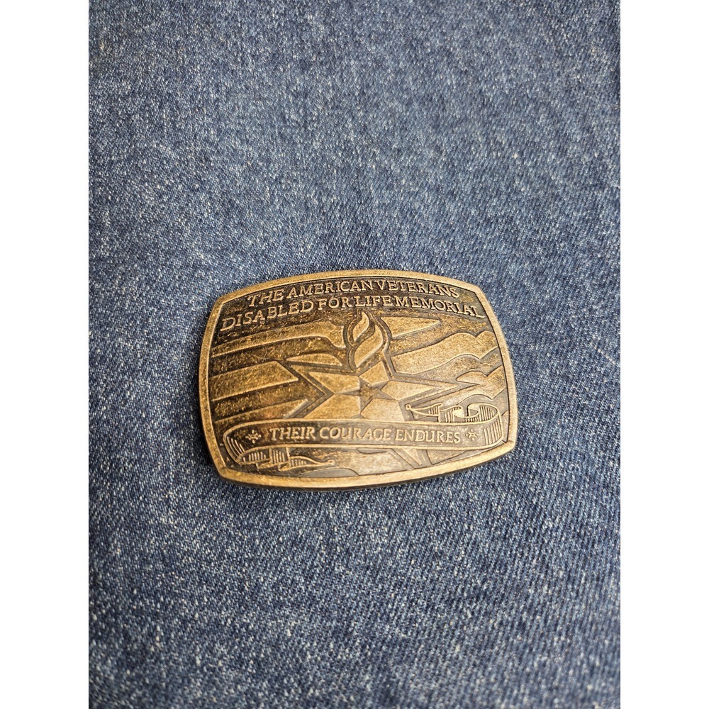 American Veterans Dimpled Military Brass Belt Buckle - Patriotic USA